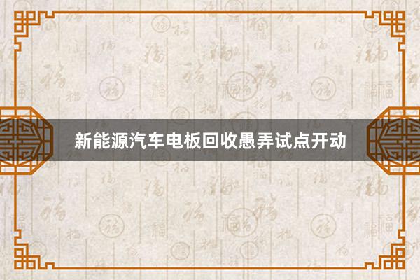 新能源汽车电板回收愚弄试点开动